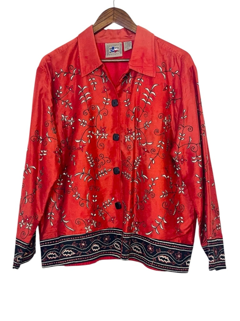 VTG Don’t Mess With Texas Silk Blend Embroidered Floral Button Front Jacket